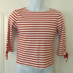 Talbots petite 3/4 laced sleeve red and white stripe top